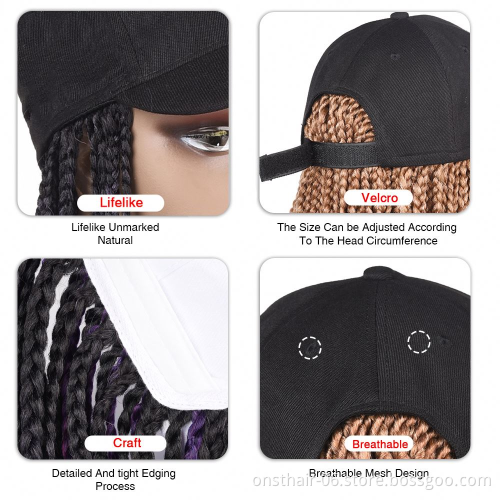 Hot Selling Hot Long Synthetic Baseball Cap Wig with Braided Box Braids Wigs For Afro Women Daily Wear White Hat Wig Adjustable